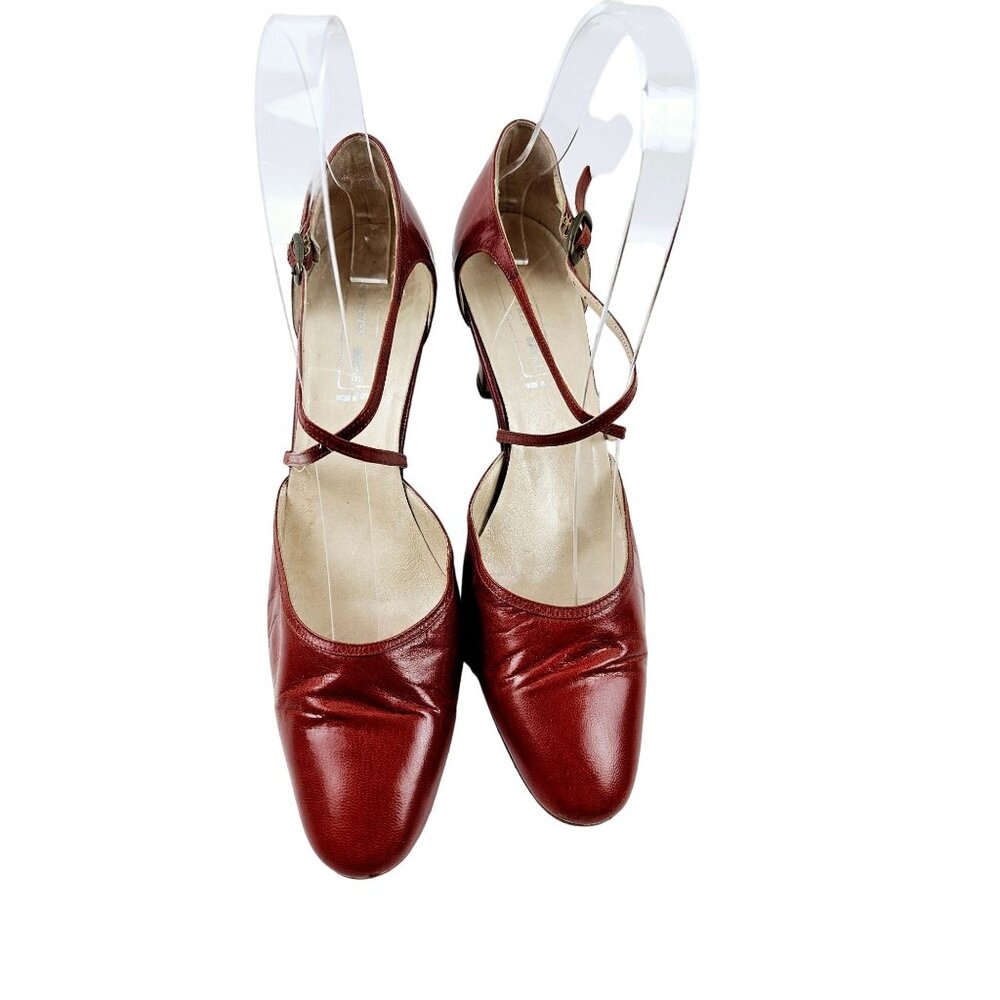 Geoffrey Beene Womens Burgundy Leather Heels Strappy Design Size 6.5 AA Italy - Picture 2 of 10
